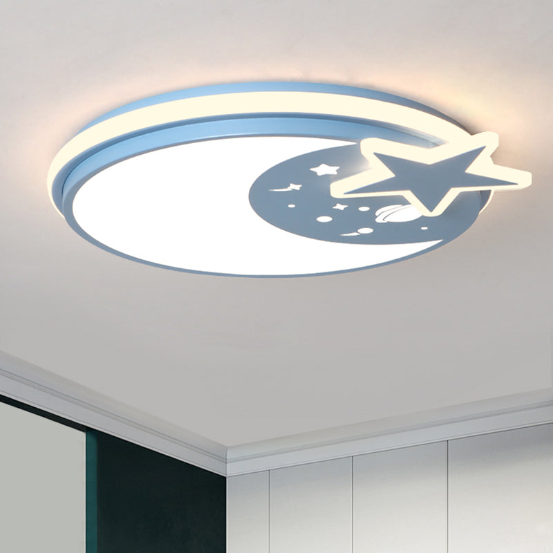 Acrylic Round Flush Mount Light Cartoon LED Flushmount Lighting with Star Decor in White/Pink/Blue Blue Clearhalo 'Ceiling Lights' 'Close To Ceiling Lights' 'Close to ceiling' 'Flush mount' Lighting' 1649958