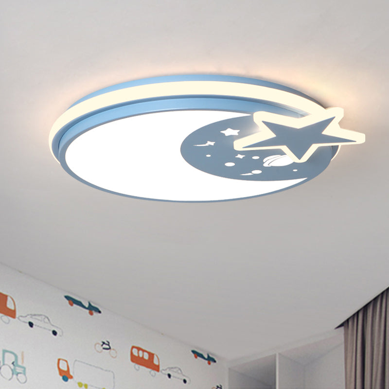 Acrylic Round Flush Mount Light Cartoon LED Flushmount Lighting with Star Decor in White/Pink/Blue Clearhalo 'Ceiling Lights' 'Close To Ceiling Lights' 'Close to ceiling' 'Flush mount' Lighting' 1649959