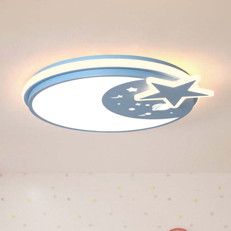 Acrylic Round Flush Mount Light Cartoon LED Flushmount Lighting with Star Decor in White/Pink/Blue Clearhalo 'Ceiling Lights' 'Close To Ceiling Lights' 'Close to ceiling' 'Flush mount' Lighting' 1649960