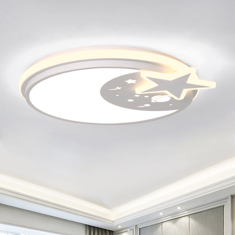 Acrylic Round Flush Mount Light Cartoon LED Flushmount Lighting with Star Decor in White/Pink/Blue White Clearhalo 'Ceiling Lights' 'Close To Ceiling Lights' 'Close to ceiling' 'Flush mount' Lighting' 1649962