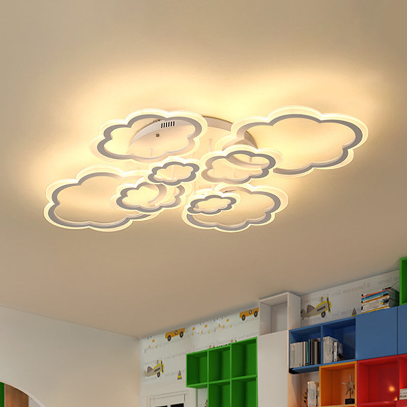 Cloud Living Room Flush Light Fixture Acrylic 4/8 Lights Cartoon Flush Mount Lighting in White 8 White Clearhalo 'Ceiling Lights' 'Close To Ceiling Lights' 'Close to ceiling' 'Flush mount' Lighting' 1649986