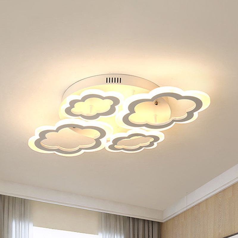 Cloud Living Room Flush Light Fixture Acrylic 4/8 Lights Cartoon Flush Mount Lighting in White 4 White Clearhalo 'Ceiling Lights' 'Close To Ceiling Lights' 'Close to ceiling' 'Flush mount' Lighting' 1649990