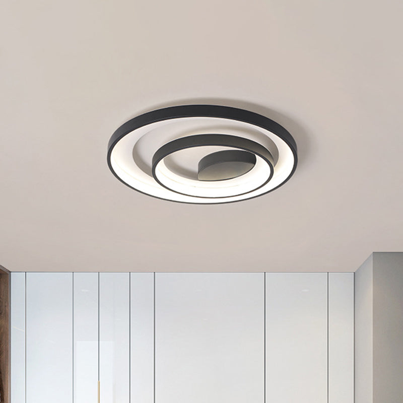 LED Bedroom Flush Ceiling Light Modernist Black Flush Mount Lamp with 2-Hoop Metal Shade in Warm/White Light, 16.5"/20.5" Dia Clearhalo 'Ceiling Lights' 'Close To Ceiling Lights' 'Close to ceiling' 'Flush mount' Lighting' 1650112