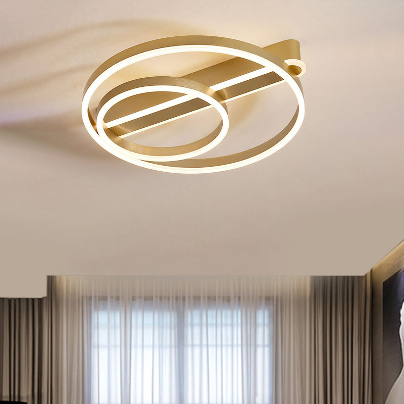 18"/21.5" W 2-Hoop Flush Mount Light Modern Metal Gold/Coffee LED Flush Ceiling Lamp for Parlor, Warm/White Light Clearhalo 'Ceiling Lights' 'Close To Ceiling Lights' 'Close to ceiling' 'Flush mount' Lighting' 1650117