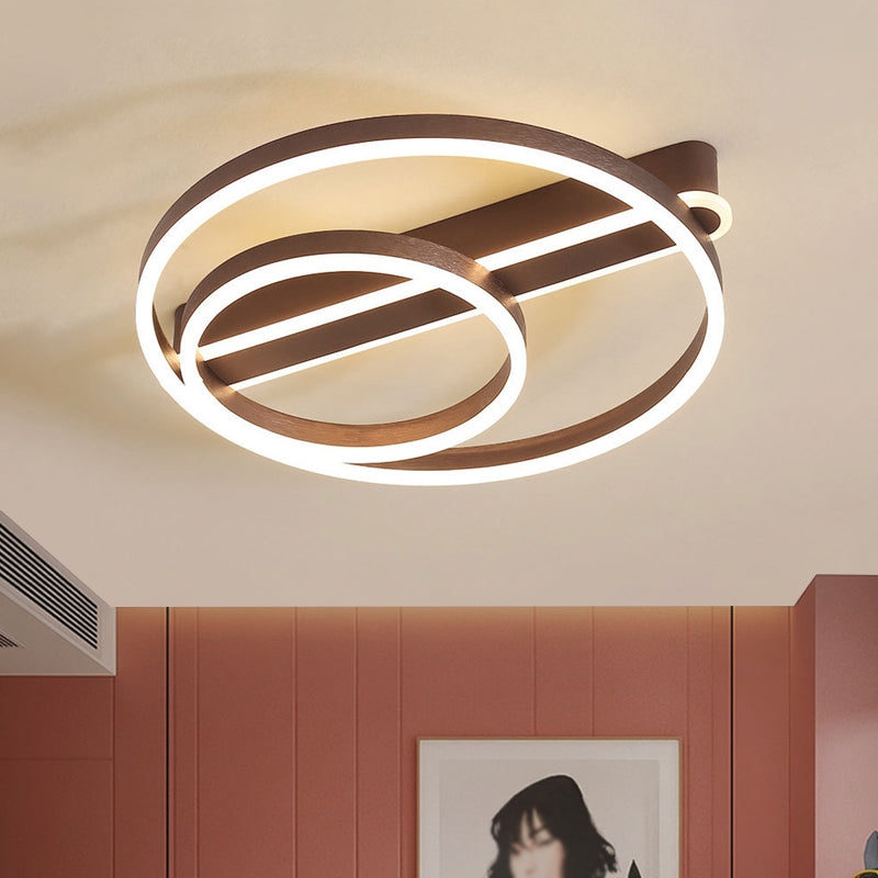 18"/21.5" W 2-Hoop Flush Mount Light Modern Metal Gold/Coffee LED Flush Ceiling Lamp for Parlor, Warm/White Light Coffee Clearhalo 'Ceiling Lights' 'Close To Ceiling Lights' 'Close to ceiling' 'Flush mount' Lighting' 1650121