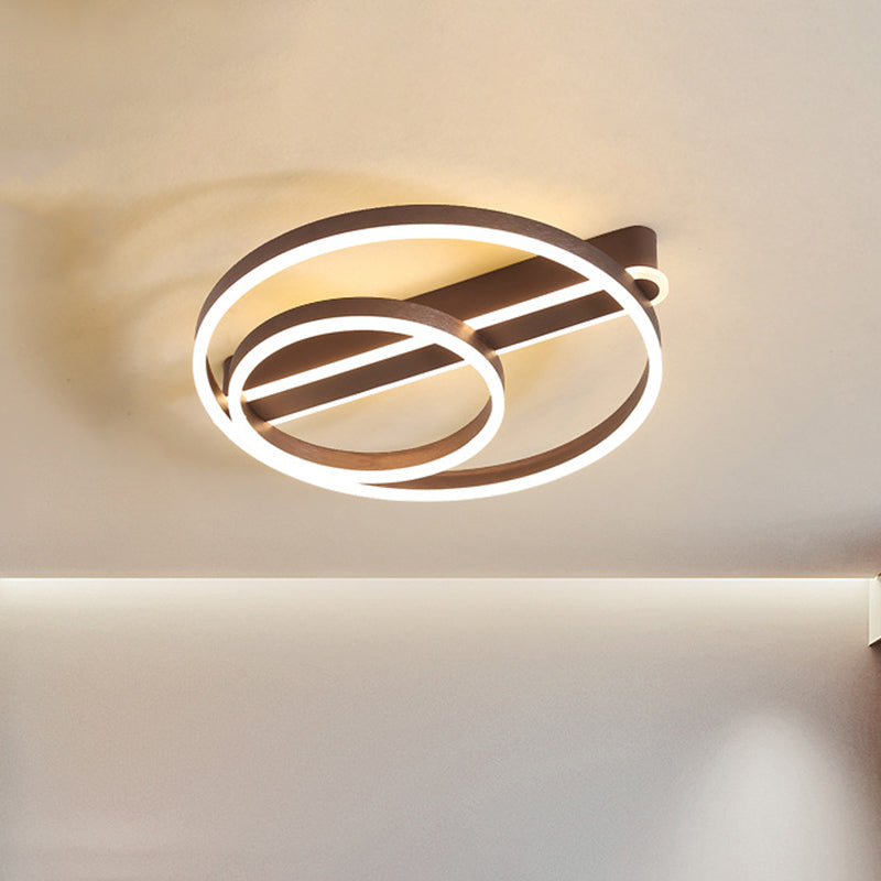 18"/21.5" W 2-Hoop Flush Mount Light Modern Metal Gold/Coffee LED Flush Ceiling Lamp for Parlor, Warm/White Light Clearhalo 'Ceiling Lights' 'Close To Ceiling Lights' 'Close to ceiling' 'Flush mount' Lighting' 1650123