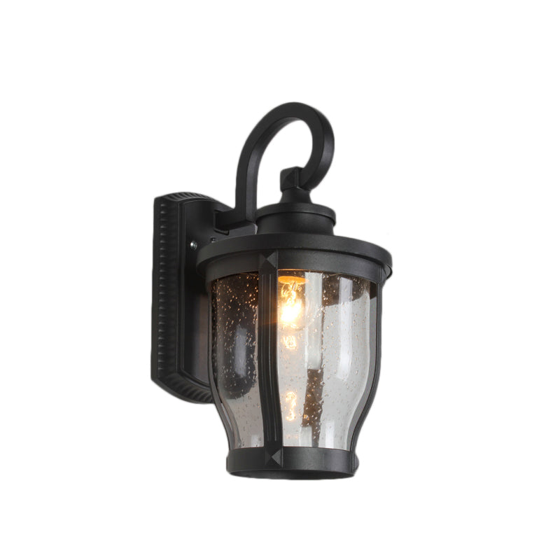 Seeded Glass Caged Wall Sconce Industrial 1 Light Dining Room Lighting Fixture in Black Black Clearhalo 'Art deco wall lights' 'Cast Iron' 'Glass' 'Industrial wall lights' 'Industrial' 'Middle century wall lights' 'Modern' 'Rustic wall lights' 'Tiffany' 'Traditional wall lights' 'Wall Lamps & Sconces' 'Wall Lights' Lighting' 165013