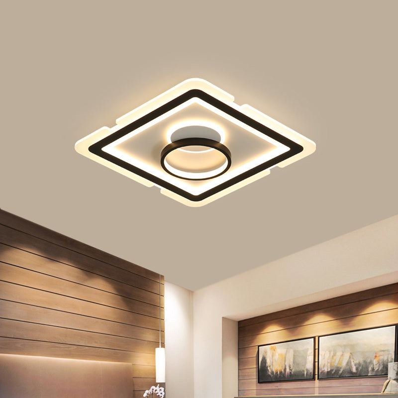 Black Squared Flush Light Simplicity 16"/19.5" Wide LED Metal Ceiling Light Fixture for Dining Room Clearhalo 'Ceiling Lights' 'Close To Ceiling Lights' 'Close to ceiling' 'Flush mount' Lighting' 1650153