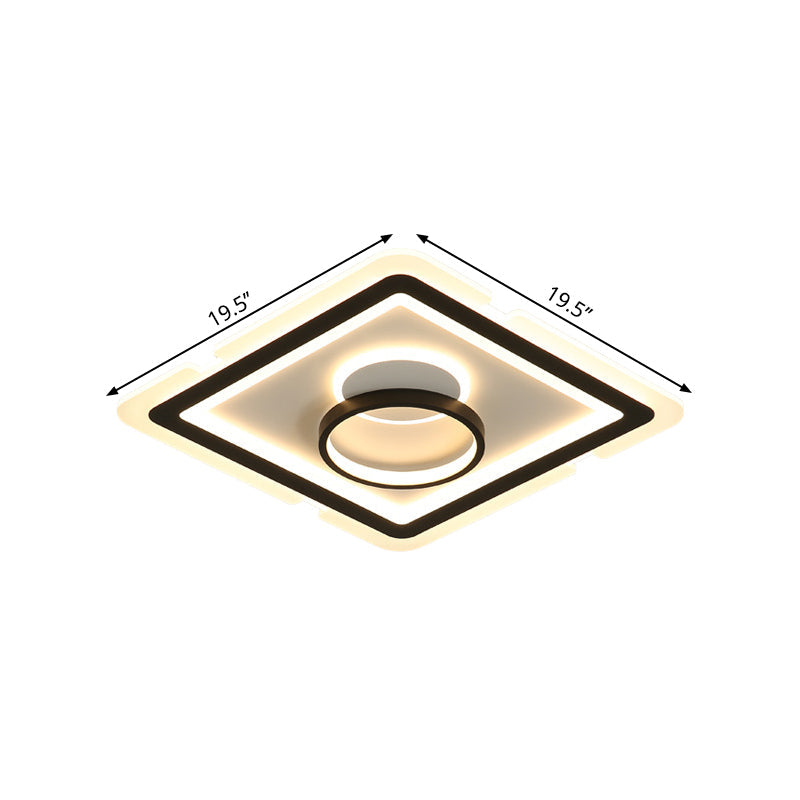 Black Squared Flush Light Simplicity 16"/19.5" Wide LED Metal Ceiling Light Fixture for Dining Room Clearhalo 'Ceiling Lights' 'Close To Ceiling Lights' 'Close to ceiling' 'Flush mount' Lighting' 1650156