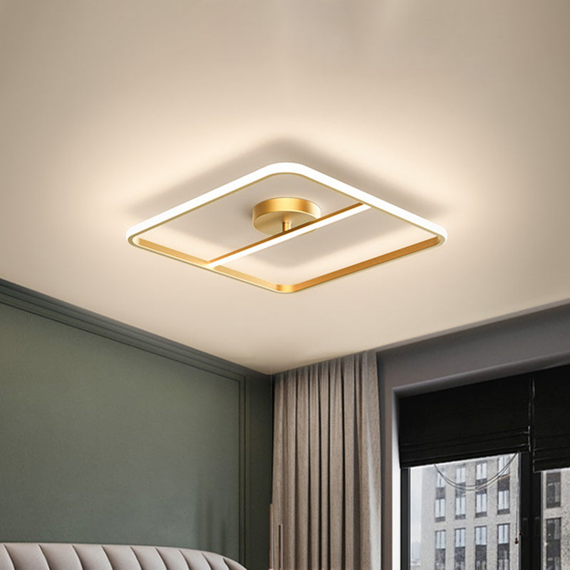 Square-Shape Semi Flush Mount Lamp Simple Metallic Gold LED Ceiling Mounted Light in Warm/White Light Clearhalo 'Ceiling Lights' 'Close To Ceiling Lights' 'Close to ceiling' 'Semi-flushmount' Lighting' 1650158