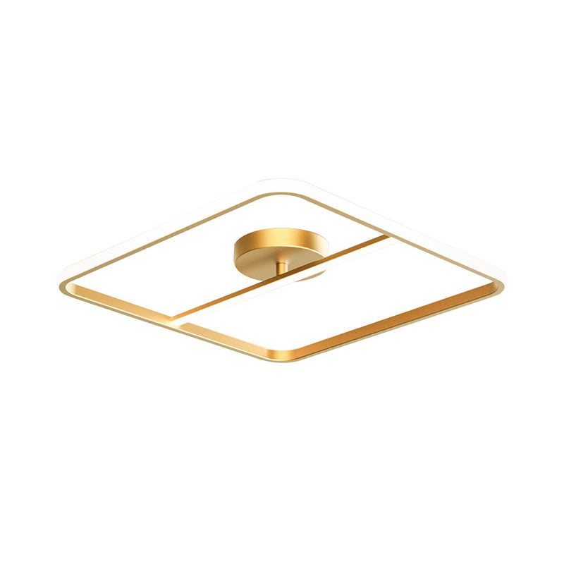 Square-Shape Semi Flush Mount Lamp Simple Metallic Gold LED Ceiling Mounted Light in Warm/White Light Clearhalo 'Ceiling Lights' 'Close To Ceiling Lights' 'Close to ceiling' 'Semi-flushmount' Lighting' 1650159