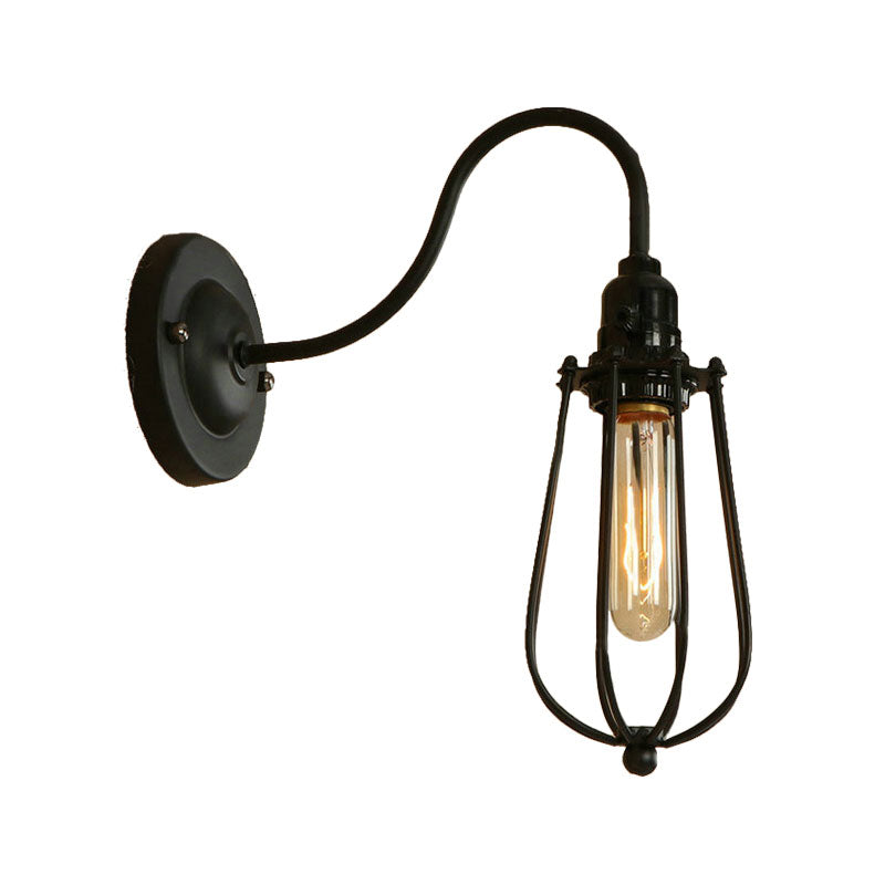 Metallic Oval/Teardrop/Bulb Wall Lighting with Wire Guard Industrial 1 Light Balcony Wall Mounted Lamp in Black Clearhalo 'Art deco wall lights' 'Cast Iron' 'Glass' 'Industrial wall lights' 'Industrial' 'Middle century wall lights' 'Modern' 'Rustic wall lights' 'Tiffany' 'Traditional wall lights' 'Wall Lamps & Sconces' 'Wall Lights' Lighting' 165022