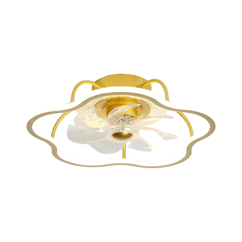 7-Blade Black/Gold Flower Shape Semi Flush Chandelier Lighting Simple Metal LED Pendant Fan Fixture, 18.5 Inch Wide Clearhalo 'Ceiling Fans with Lights' 'Ceiling Fans' 'Kids Ceiling Fans' 'Kids' Lighting' 1650244