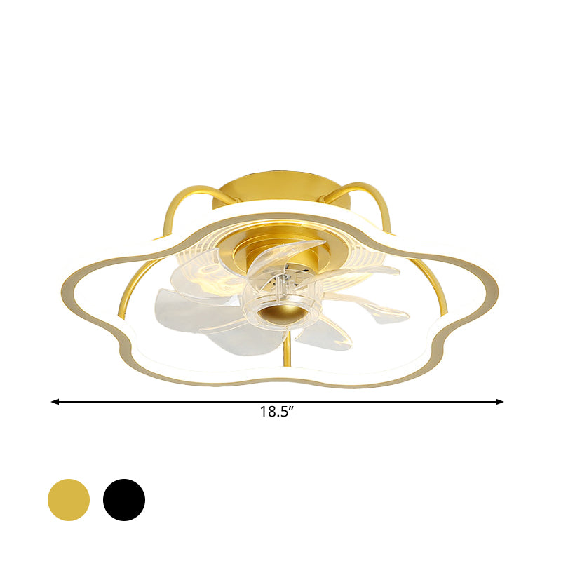 7-Blade Black/Gold Flower Shape Semi Flush Chandelier Lighting Simple Metal LED Pendant Fan Fixture, 18.5 Inch Wide Clearhalo 'Ceiling Fans with Lights' 'Ceiling Fans' 'Kids Ceiling Fans' 'Kids' Lighting' 1650245