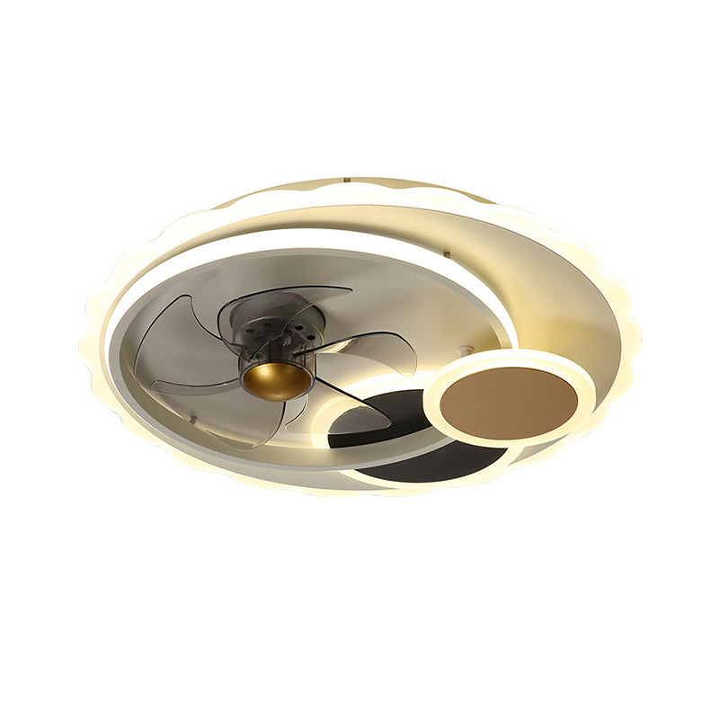 5-Blades Round Hanging Fan Light Contemporary Metal Dining Room LED Ceiling Mount Fixture in Black, 19.5