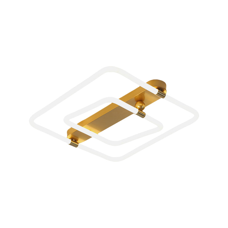 16"/19.5" W Squared Ceiling Fixture Contemporary Metal LED Gold Flush Mount Lighting in Warm/White Light Clearhalo 'Ceiling Lights' 'Close To Ceiling Lights' 'Close to ceiling' 'Flush mount' Lighting' 1650318