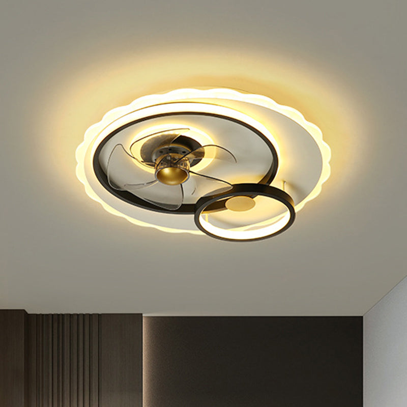 Circle 5-Blade Semi Flush Light Fixture Contemporary Metal Black LED Hanging Fan Lamp, 19.5 Inch Wide Black Clearhalo 'Ceiling Fans with Lights' 'Ceiling Fans' 'Kids Ceiling Fans' 'Kids' Lighting' 1650348