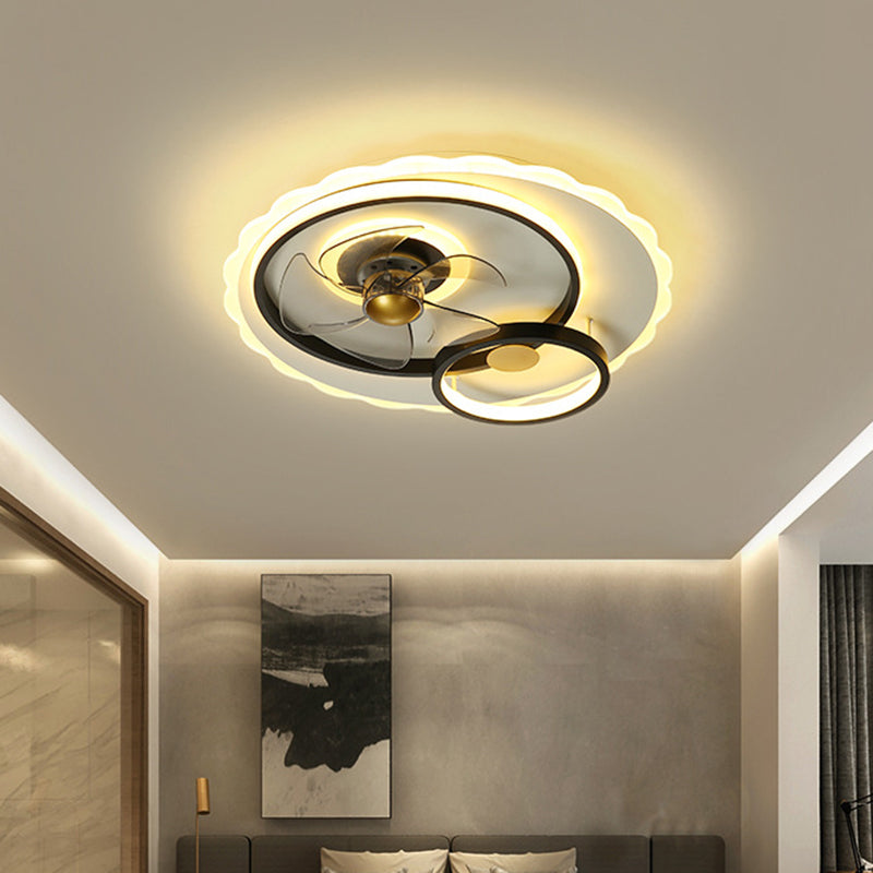 Circle 5-Blade Semi Flush Light Fixture Contemporary Metal Black LED Hanging Fan Lamp, 19.5 Inch Wide Clearhalo 'Ceiling Fans with Lights' 'Ceiling Fans' 'Kids Ceiling Fans' 'Kids' Lighting' 1650349