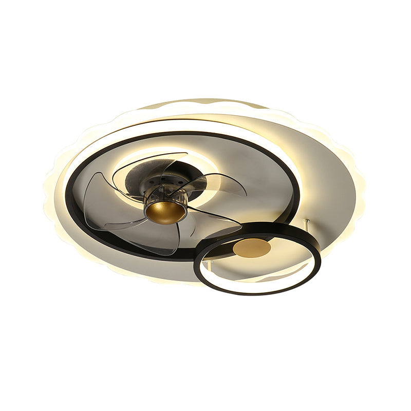 Circle 5-Blade Semi Flush Light Fixture Contemporary Metal Black LED Hanging Fan Lamp, 19.5 Inch Wide Clearhalo 'Ceiling Fans with Lights' 'Ceiling Fans' 'Kids Ceiling Fans' 'Kids' Lighting' 1650350