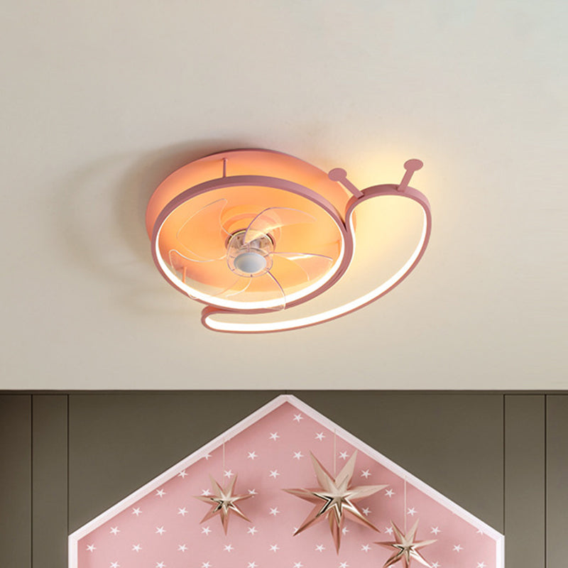 Pink Snail Figure Hanging Fan Fixture Modern LED Metallic Semi Ceiling Light with 5 Blades, 23.5" Long Clearhalo 'Ceiling Fans with Lights' 'Ceiling Fans' 'Kids Ceiling Fans' 'Kids' Lighting' 1650353