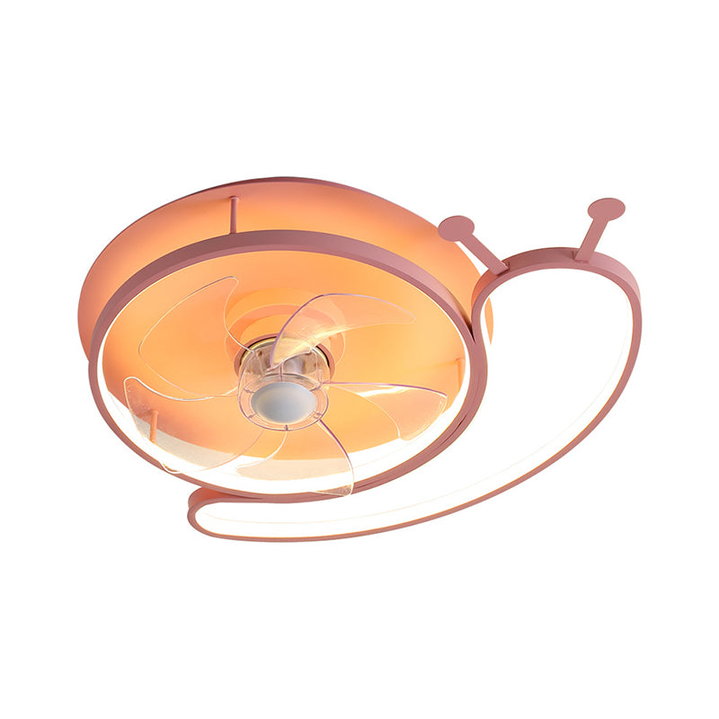 Pink Snail Figure Hanging Fan Fixture Modern LED Metallic Semi Ceiling Light with 5 Blades, 23.5