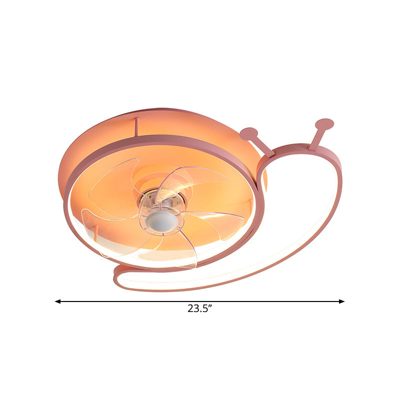 Pink Snail Figure Hanging Fan Fixture Modern LED Metallic Semi Ceiling Light with 5 Blades, 23.5