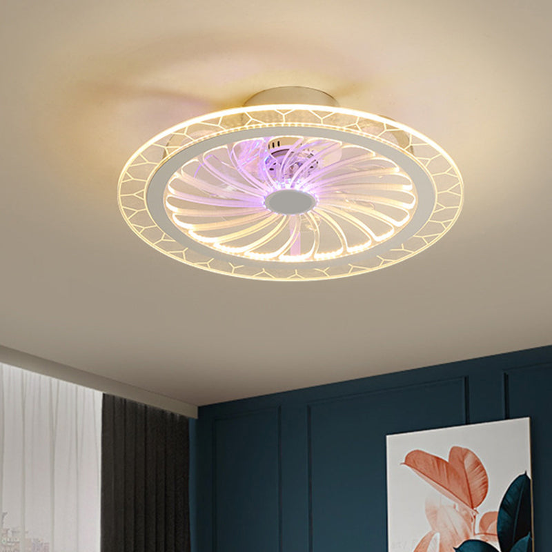 Clear Round Semi Flush Mount Lighting Modern 20" Wide LED Acrylic Ceiling Fan Light for Living Room Clear A Clearhalo 'Ceiling Fans with Lights' 'Ceiling Fans' 'Kids Ceiling Fans' 'Kids' Lighting' 1650408