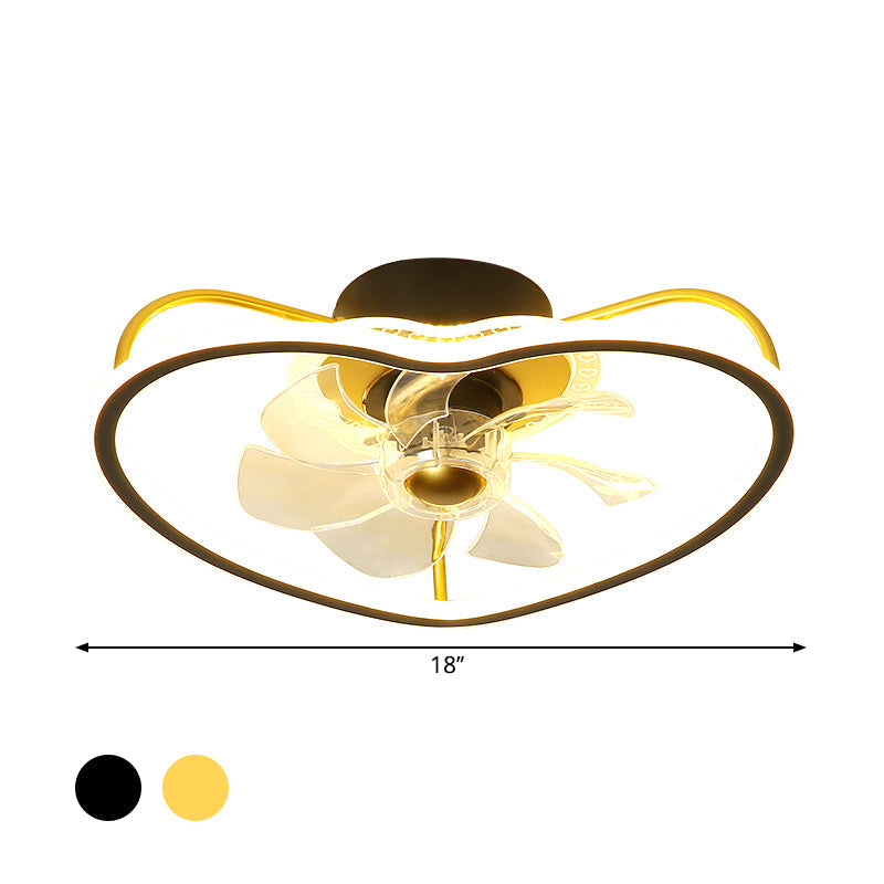 7 Blades Modernist LED Ceiling Fan Fixture with Metallic Gold/Black Heart Shape Design Semi Flush Ceiling Lamp, 16.5" Wide Clearhalo 'Ceiling Fans with Lights' 'Ceiling Fans' 'Kids Ceiling Fans' 'Kids' Lighting' 1650440