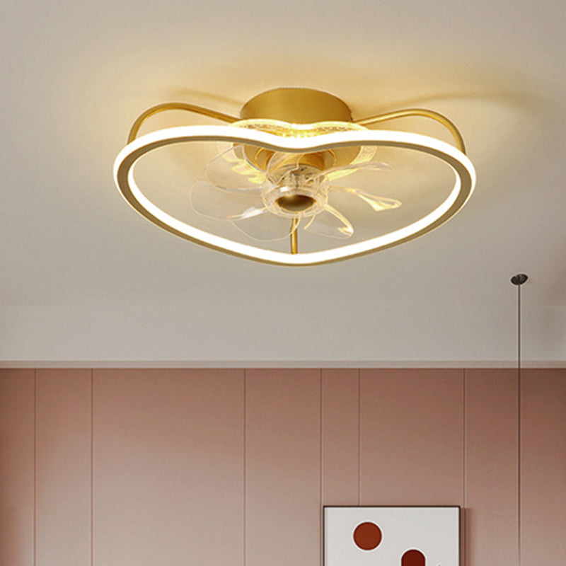 7 Blades Modernist LED Ceiling Fan Fixture with Metallic Gold/Black Heart Shape Design Semi Flush Ceiling Lamp, 16.5" Wide Clearhalo 'Ceiling Fans with Lights' 'Ceiling Fans' 'Kids Ceiling Fans' 'Kids' Lighting' 1650442