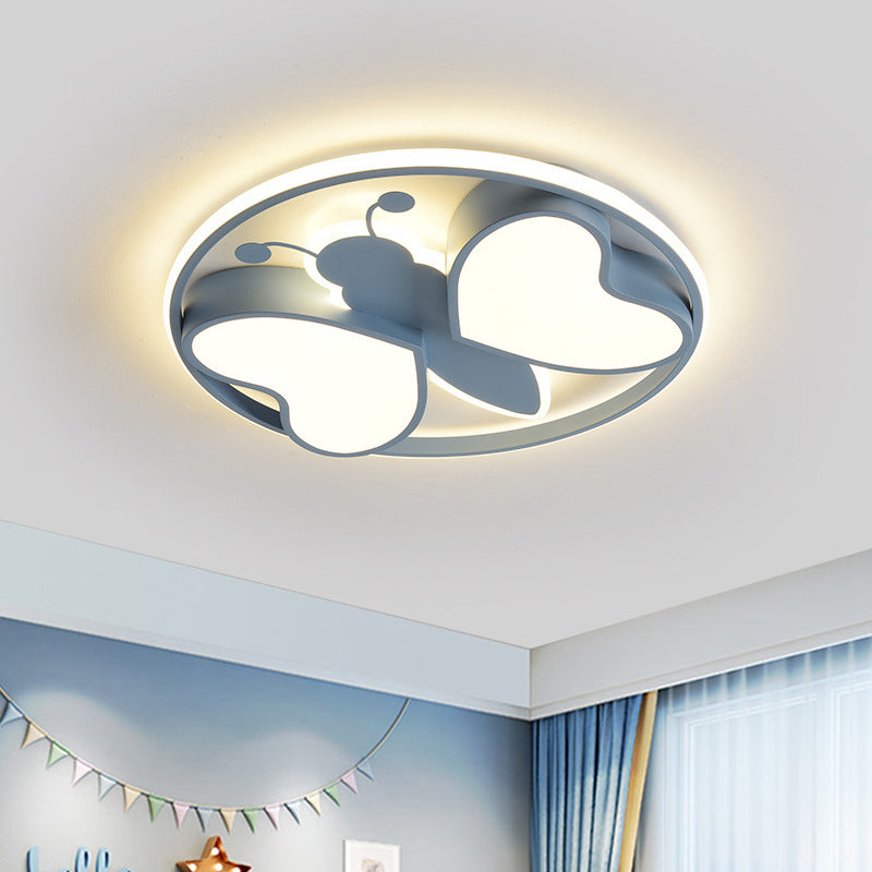 Pink/Blue/Gold Bee Figure Design Ceiling Mounted Light Modern Metal LED Flush Mount Light Fixture Blue Clearhalo 'Ceiling Lights' 'Close To Ceiling Lights' 'Close to ceiling' 'Flush mount' Lighting' 1650486
