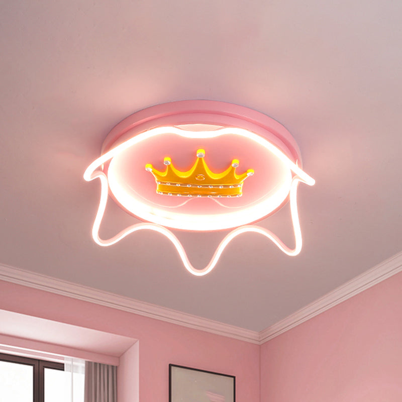 Modern Round Shape with Linear Design Flush Mount Lighting Metal Nursery Room LED Ceiling Mounted Lamp in Pink/Gold Clearhalo 'Ceiling Lights' 'Close To Ceiling Lights' 'Close to ceiling' 'Flush mount' Lighting' 1650495