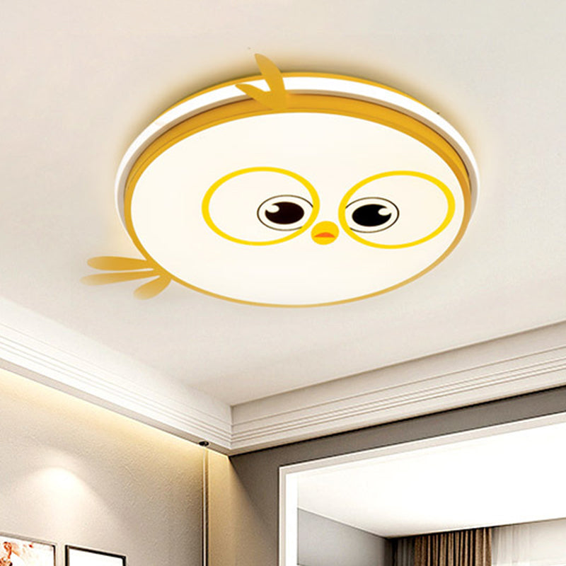 LED Ceiling Mounted Light Modern Pink/Yellow/Blue Kid Room Flush Ceiling Lighting with Chick Face Design Yellow Clearhalo 'Ceiling Lights' 'Close To Ceiling Lights' 'Close to ceiling' 'Flush mount' Lighting' 1650502