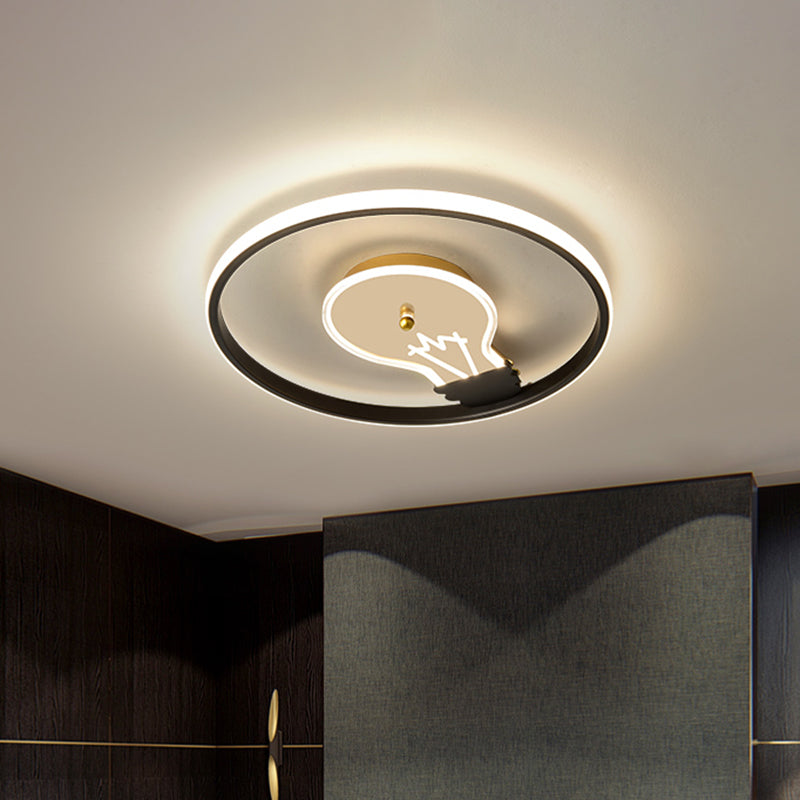 Circle Figure with Light Bulb Design Metallic Flush Light Modern Black LED Ceiling Light Fixture Clearhalo 'Ceiling Lights' 'Close To Ceiling Lights' 'Close to ceiling' 'Flush mount' Lighting' 1650527