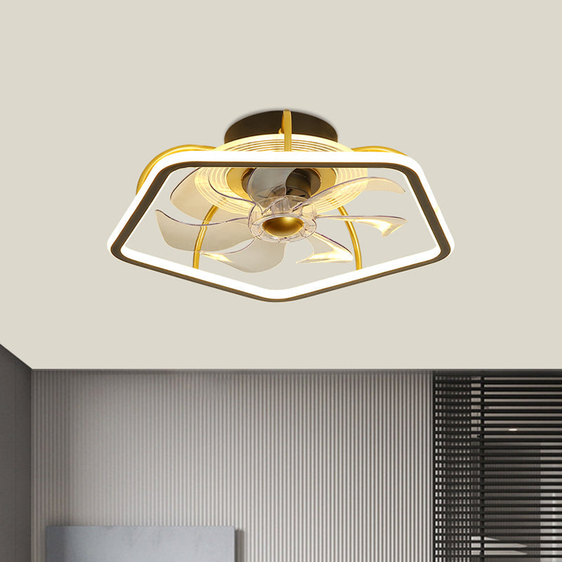 Pentagon Semi Flush Ceiling Light Modern Metal Black/Gold LED Hanging Fan Light with 7 Blades, 18.5" Width Clearhalo 'Ceiling Fans with Lights' 'Ceiling Fans' 'Kids Ceiling Fans' 'Kids' Lighting' 1650539
