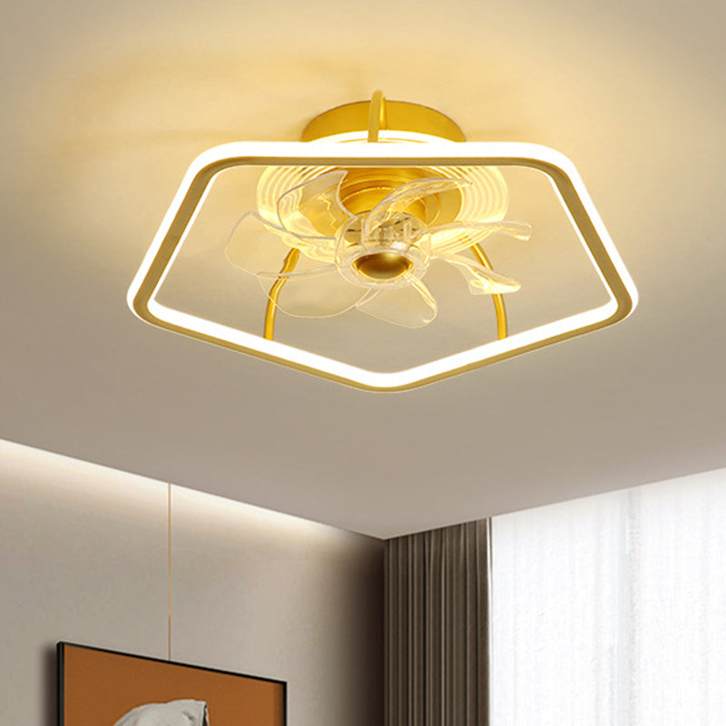 Pentagon Semi Flush Ceiling Light Modern Metal Black/Gold LED Hanging Fan Light with 7 Blades, 18.5" Width Clearhalo 'Ceiling Fans with Lights' 'Ceiling Fans' 'Kids Ceiling Fans' 'Kids' Lighting' 1650544
