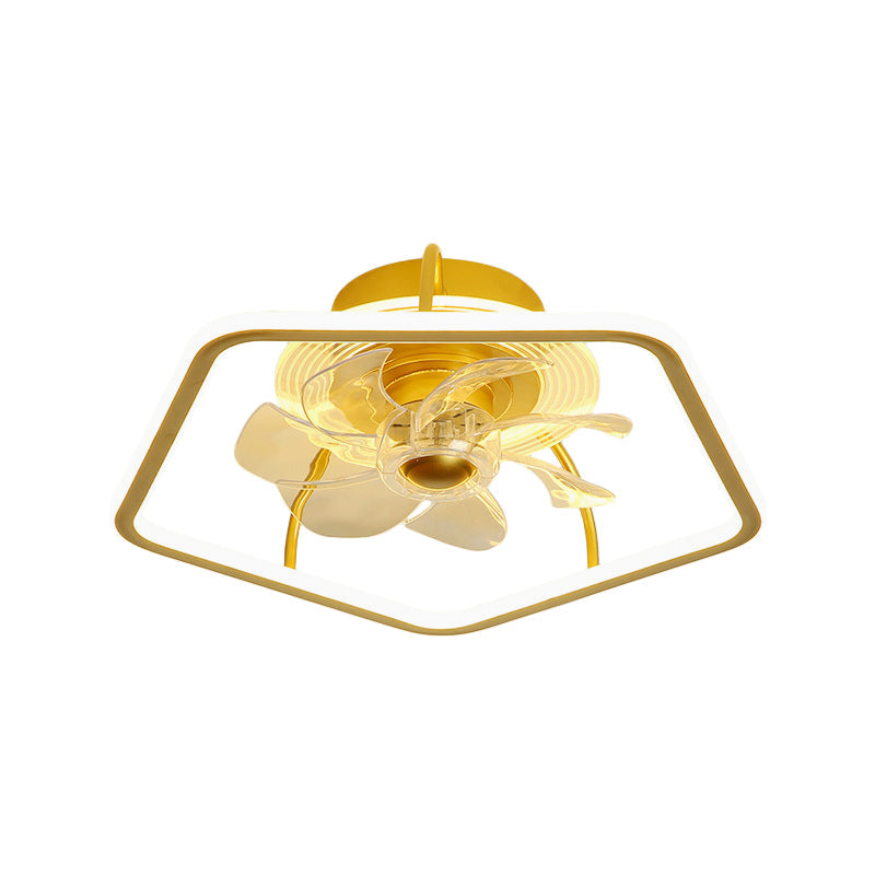 Pentagon Semi Flush Ceiling Light Modern Metal Black/Gold LED Hanging Fan Light with 7 Blades, 18.5" Width Clearhalo 'Ceiling Fans with Lights' 'Ceiling Fans' 'Kids Ceiling Fans' 'Kids' Lighting' 1650545
