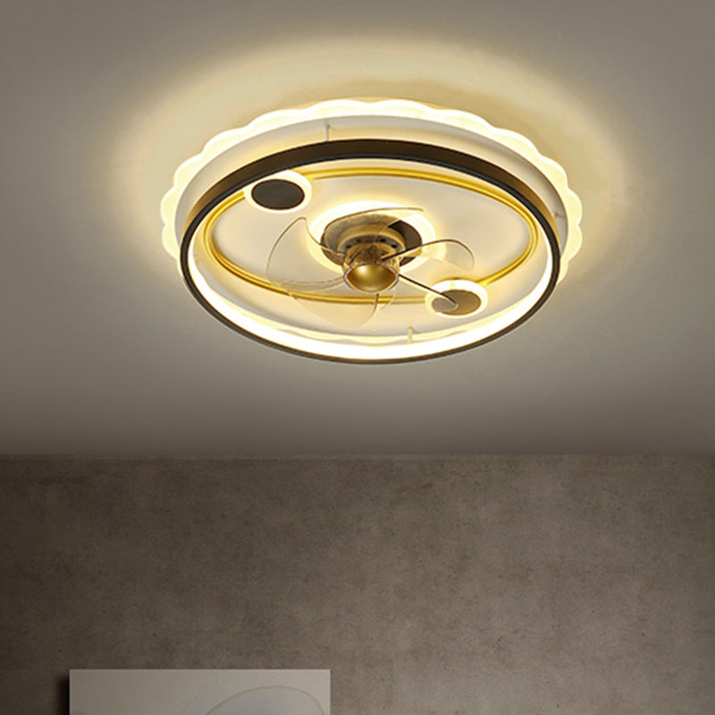 5 Blades Black Round Semi Flush Mount Fixture Modern Metal LED Ceiling Fan Light, 19.5" Wide Black Clearhalo 'Ceiling Fans with Lights' 'Ceiling Fans' 'Kids Ceiling Fans' 'Kids' Lighting' 1650546