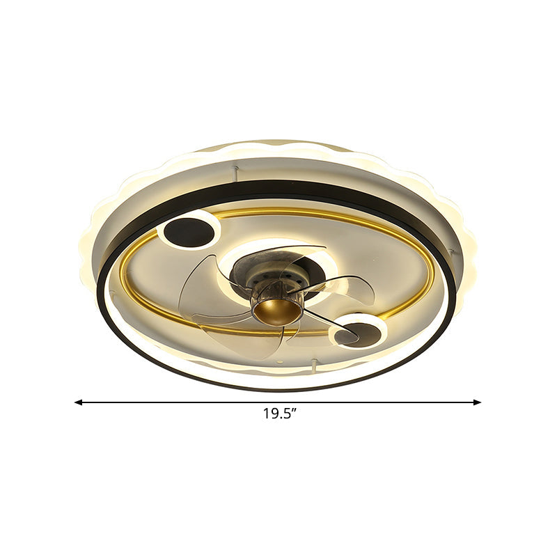 5 Blades Black Round Semi Flush Mount Fixture Modern Metal LED Ceiling Fan Light, 19.5" Wide Clearhalo 'Ceiling Fans with Lights' 'Ceiling Fans' 'Kids Ceiling Fans' 'Kids' Lighting' 1650549