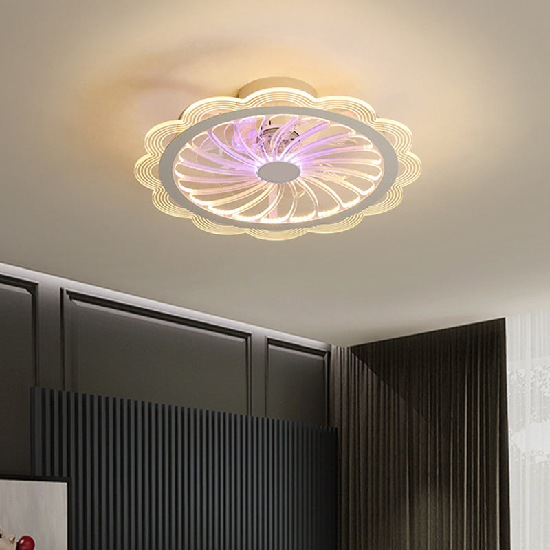 LED Bedroom Hanging Fan Light Contemporary Clear Semi Flush Mount Fixture with Flower Acrylic Shade, 20