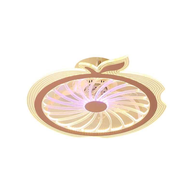 Apple Figure Semi Flush Mount Lamp Modern Transparent Acrylic LED Ceiling Fan Light in Pink/Blue, 20" Width Clearhalo 'Ceiling Fans with Lights' 'Ceiling Fans' 'Kids Ceiling Fans' 'Kids' Lighting' 1650568