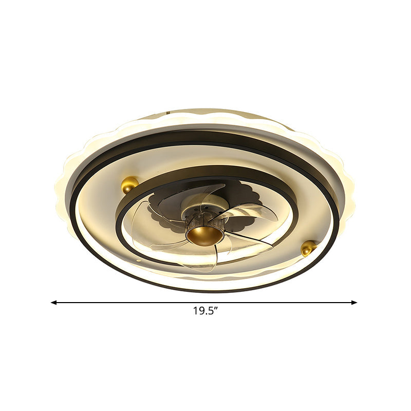 19.5" Wide Modern LED Pendant Fan Light with Metallic Shade Black Round 5-Blade Semi Flush Mount Lamp for Dining Room Clearhalo 'Ceiling Fans with Lights' 'Ceiling Fans' 'Kids Ceiling Fans' 'Kids' Lighting' 1650577