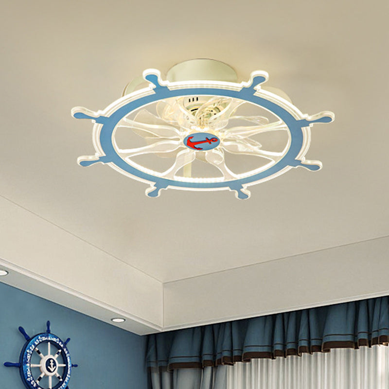 7 Blades Steering Wheel Semi Flush Ceiling Light Modernist Acrylic Nursery Room LED Pendant Fan Light in Pink/Blue, 23" Wide Clearhalo 'Ceiling Fans with Lights' 'Ceiling Fans' 'Kids Ceiling Fans' 'Kids' Lighting' 1650588