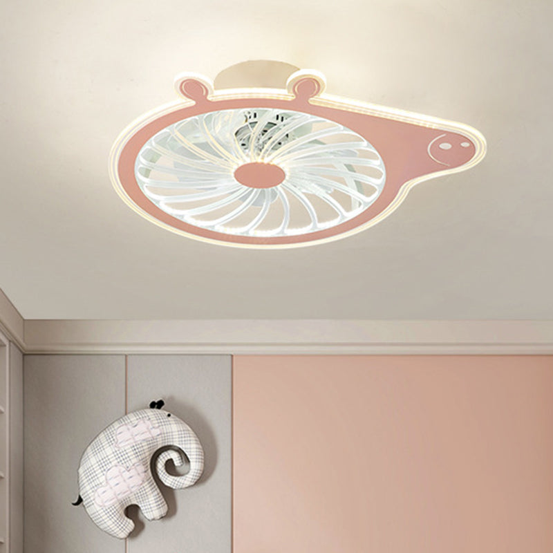 Cartoon Pig Children Room Hanging Fan Fixture Acrylic Simple LED Semi Flush Ceiling Lamp in Pink/Blue, 23.5