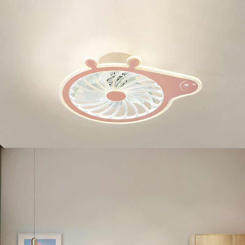 Cartoon Pig Children Room Hanging Fan Fixture Acrylic Simple LED Semi Flush Ceiling Lamp in Pink/Blue, 23.5