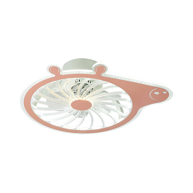 Cartoon Pig Children Room Hanging Fan Fixture Acrylic Simple LED Semi Flush Ceiling Lamp in Pink/Blue, 23.5