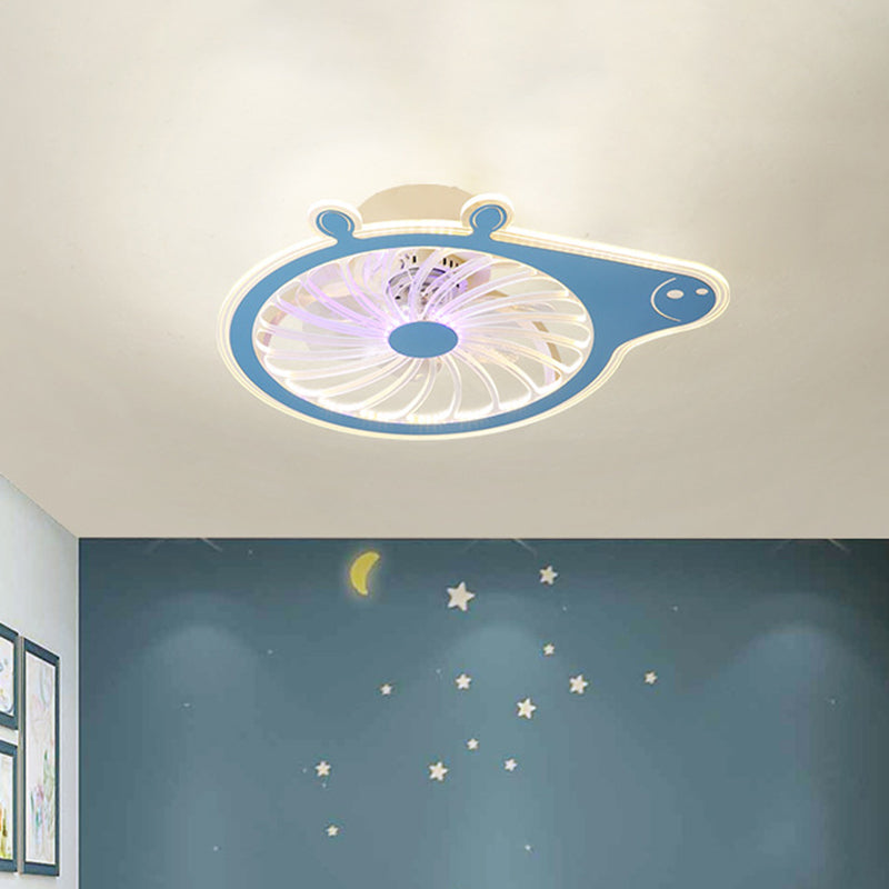 Cartoon Pig Children Room Hanging Fan Fixture Acrylic Simple LED Semi Flush Ceiling Lamp in Pink/Blue, 23.5" Long Clearhalo 'Ceiling Fans with Lights' 'Ceiling Fans' 'Kids Ceiling Fans' 'Kids' Lighting' 1650595