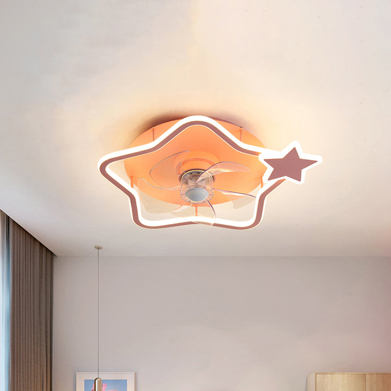 5-Blade Round/Star Shape Kid Room Pendant Fan Light Acrylic LED Contemporar Semi Flush Mount Lamp, 18 Inch Dia Clearhalo 'Ceiling Fans with Lights' 'Ceiling Fans' 'Kids Ceiling Fans' 'Kids' Lighting' 1650603