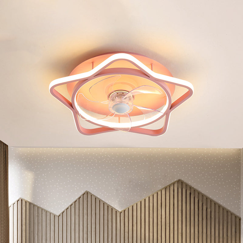 5-Blade Round/Star Shape Kid Room Pendant Fan Light Acrylic LED Contemporar Semi Flush Mount Lamp, 18 Inch Dia Clearhalo 'Ceiling Fans with Lights' 'Ceiling Fans' 'Kids Ceiling Fans' 'Kids' Lighting' 1650607