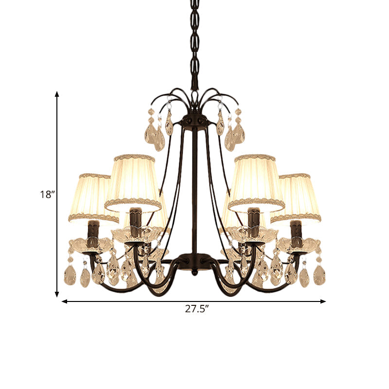 Modernist Cone Hanging Chandelier Fabric 5/6/8 Bulbs Restaurant Down Lighting with Dropping Crystal in Black Clearhalo 'Ceiling Lights' 'Chandeliers' 'Modern Chandeliers' 'Modern' Lighting' 1650664