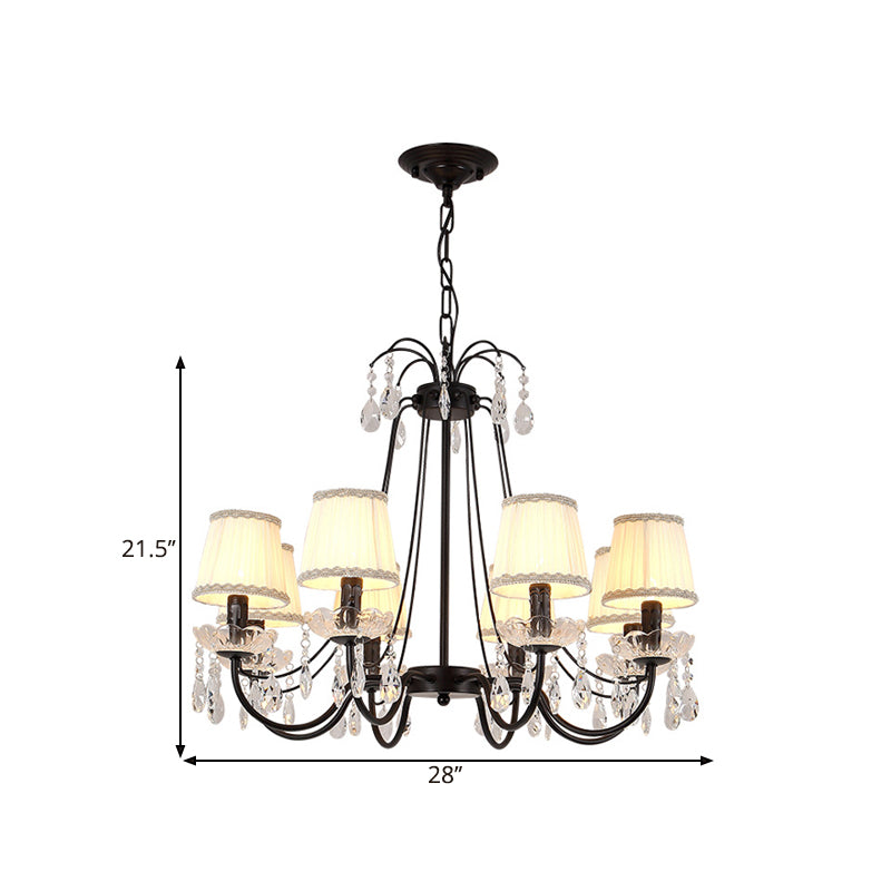 Modernist Cone Hanging Chandelier Fabric 5/6/8 Bulbs Restaurant Down Lighting with Dropping Crystal in Black Clearhalo 'Ceiling Lights' 'Chandeliers' 'Modern Chandeliers' 'Modern' Lighting' 1650669